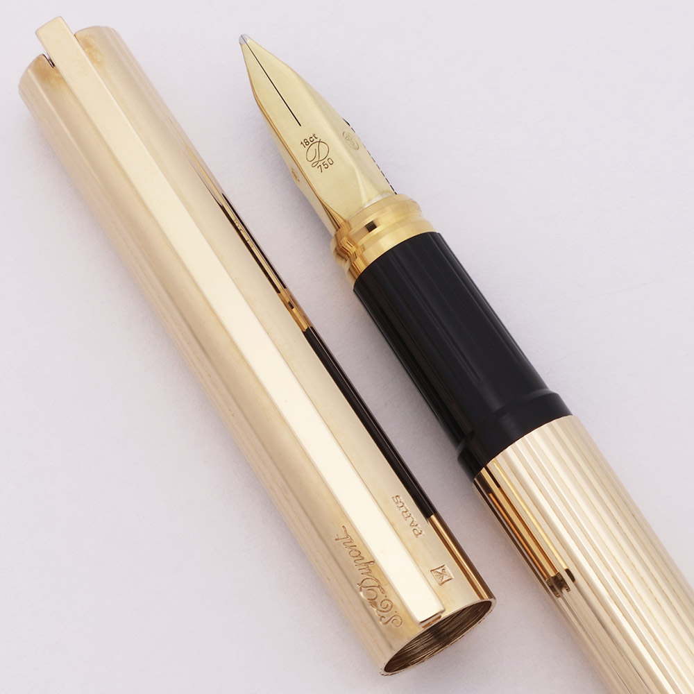 S T Dupont Classique Fountain Pen (1970s) - Gold-Plated Fluted, C
